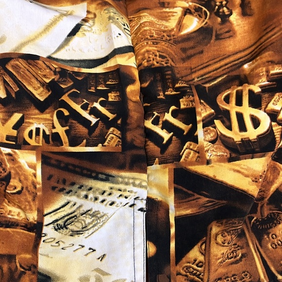 Vintage 90s Impaq Sports Wear Money Gold Currency Photoprint Hawaiian Shirt Men - Picture 13 of 14